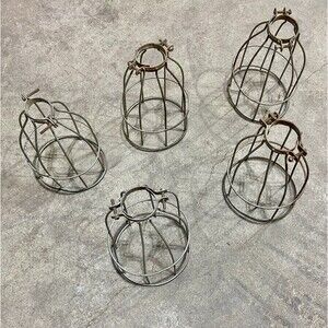 Lot 5 Vintage Drop Light WIRE Bird Cage Work Shop Steampunk READ DESCRIPTION
